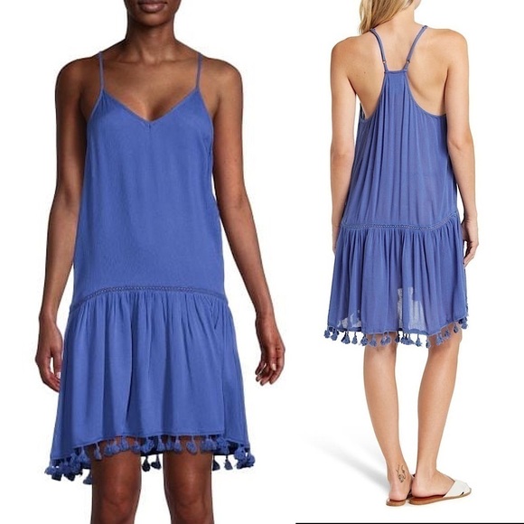 NWT AREA STARS 90s Sleeveless Racerback Ruffle Tassel Hem Babydoll Mini Dress L - Picture 1 of 7